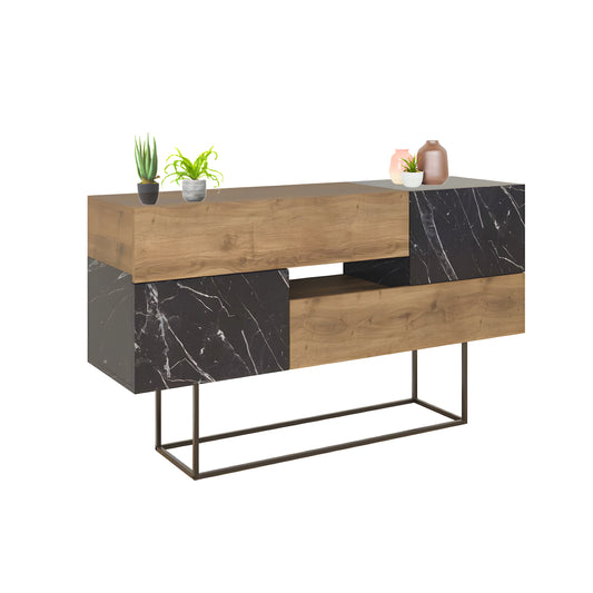 Inhabit Entryway Black Wood Marble Effect X Walnut Brown