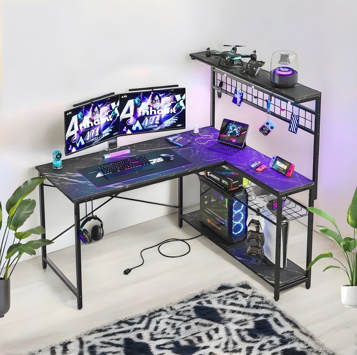 Inhabit 130cm Marble Effect Wood Hutch Desk