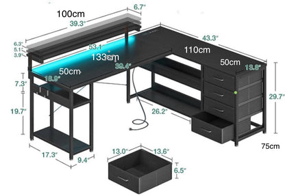 Inhabit 135cm L-Shaped High Storage Desk With Built In Power Supply & LED