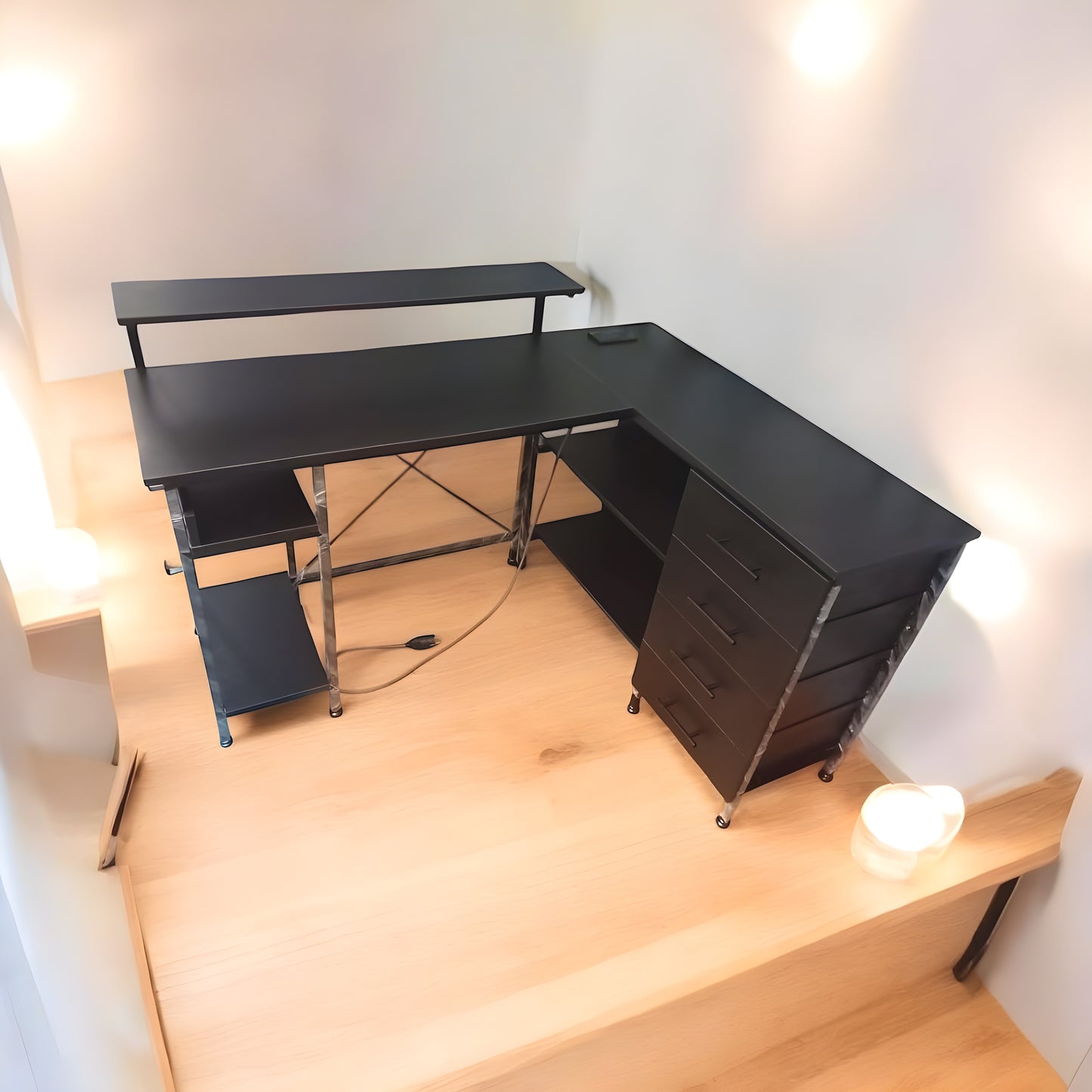 Inhabit 135cm L-Shaped High Storage Desk With Built In Power Supply & LED