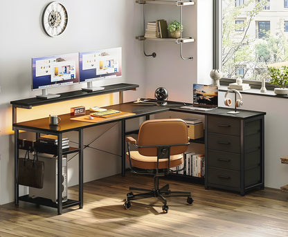 Inhabit 135cm L-Shaped High Storage Desk With Built In Power Supply & LED