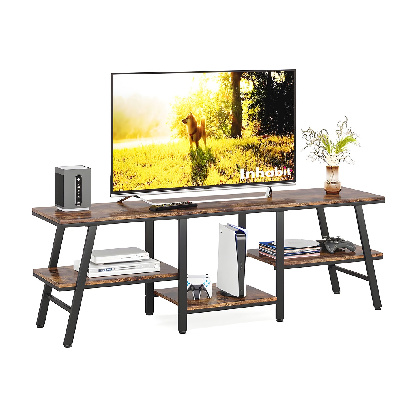 Inhabit 3 Tiet TV Media Console In Metal & Wood