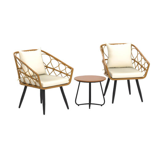 Inhabit All Weather Rattan Chair Set With Side Table & Cushions Outdoor