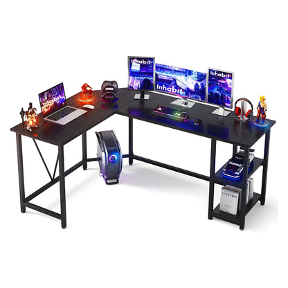 Inhabit V 120cm L Shape Desk with 2-Tier Shelves
