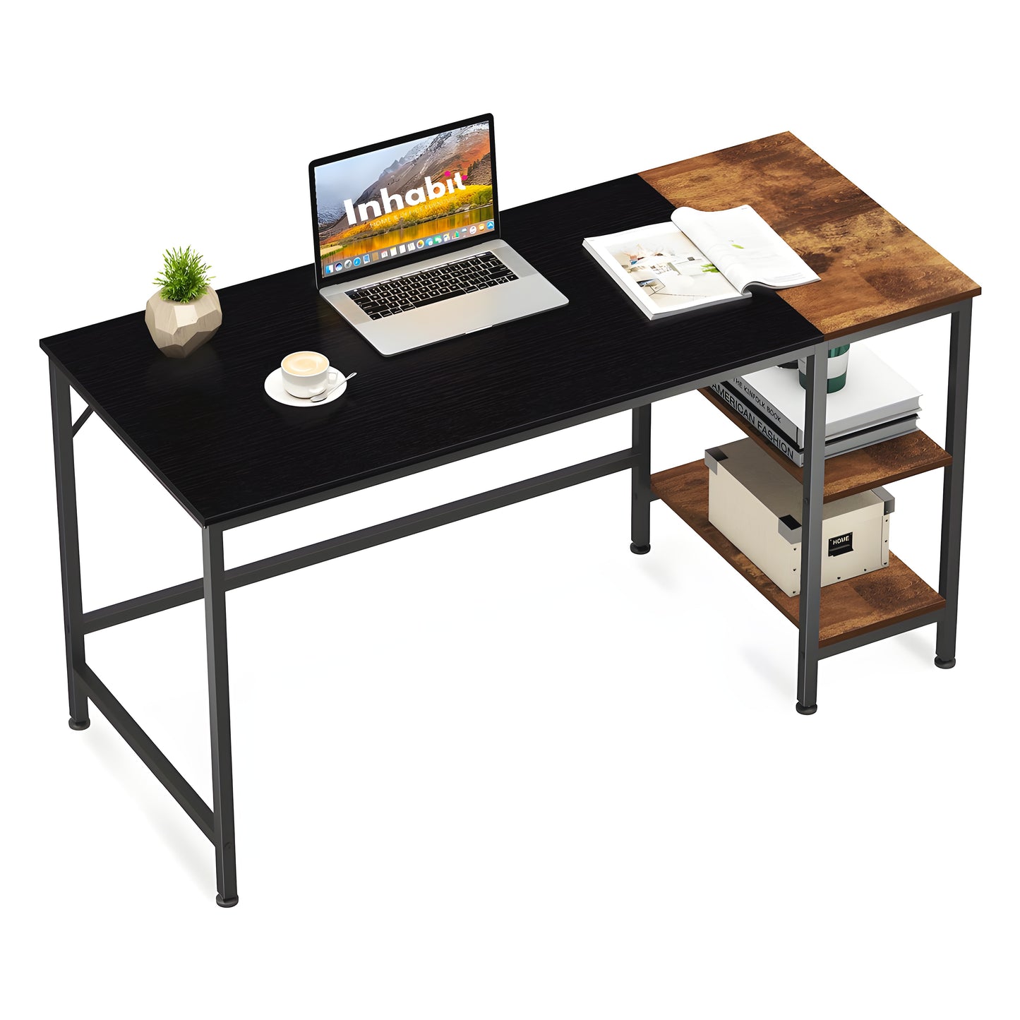 مكتب كبير من طبقتين من Inhabit Black X Rustic Brown مقاس 140 سم
