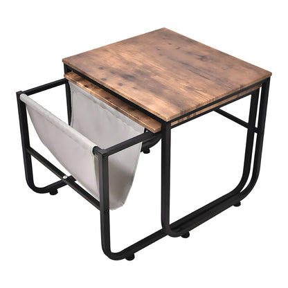 Inhabit Coffee Table Set Of 2 With Hanging Fabric Holder