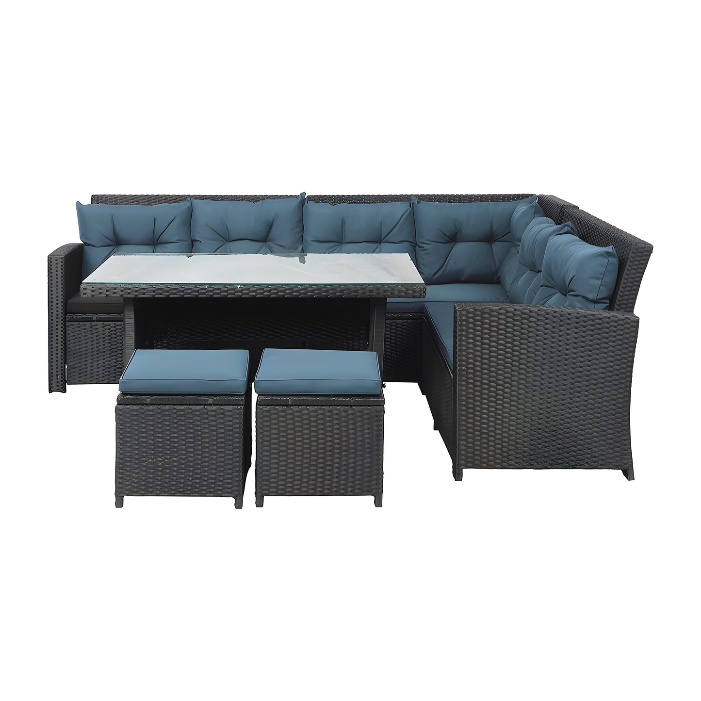 Inhabit L-Shaped Sofa With 2 Buffs & Rectangular Table In Rattan