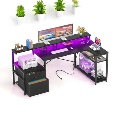 Inhabit Phantom 145cm L-Shaped Desk With 2 Drawers & Shelves