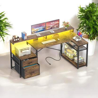 Inhabit Phantom 145cm L-Shaped Desk With 2 Drawers & Shelves