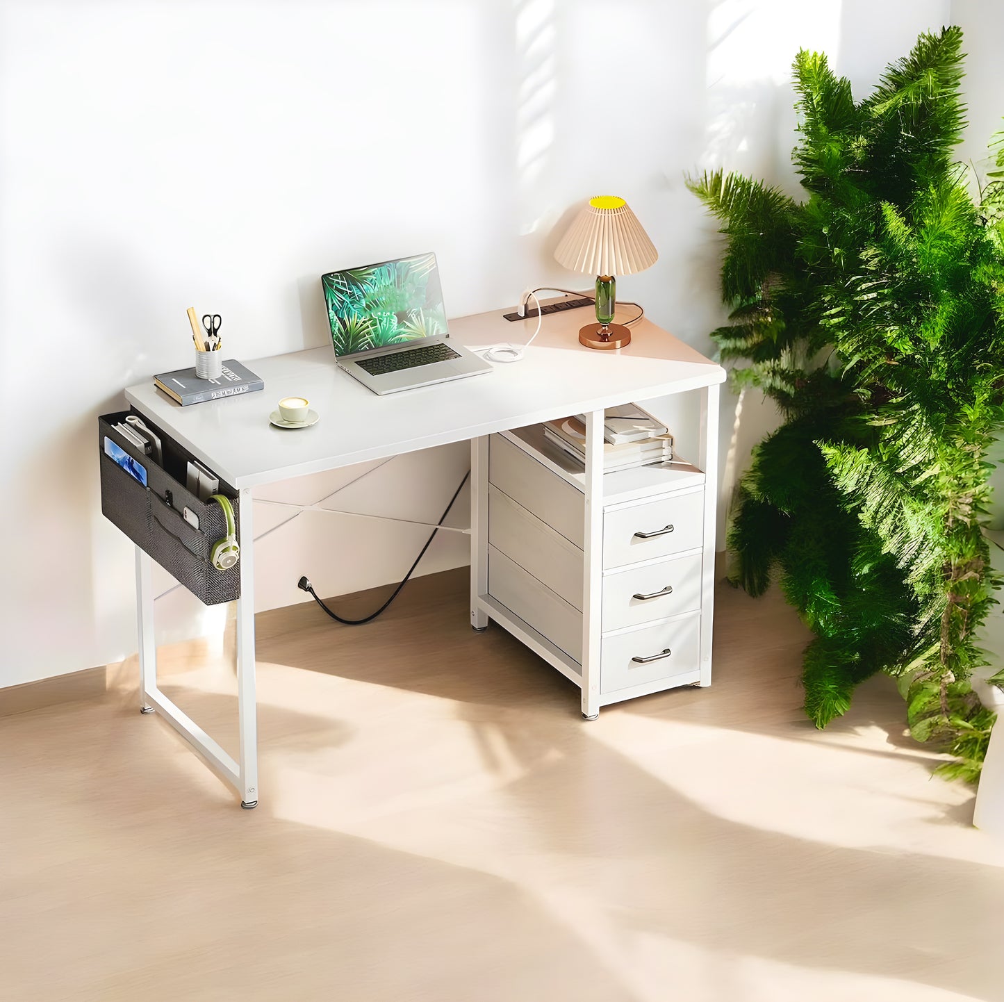 Inhabit 3 Drawers Desk With Built In Power Outlet