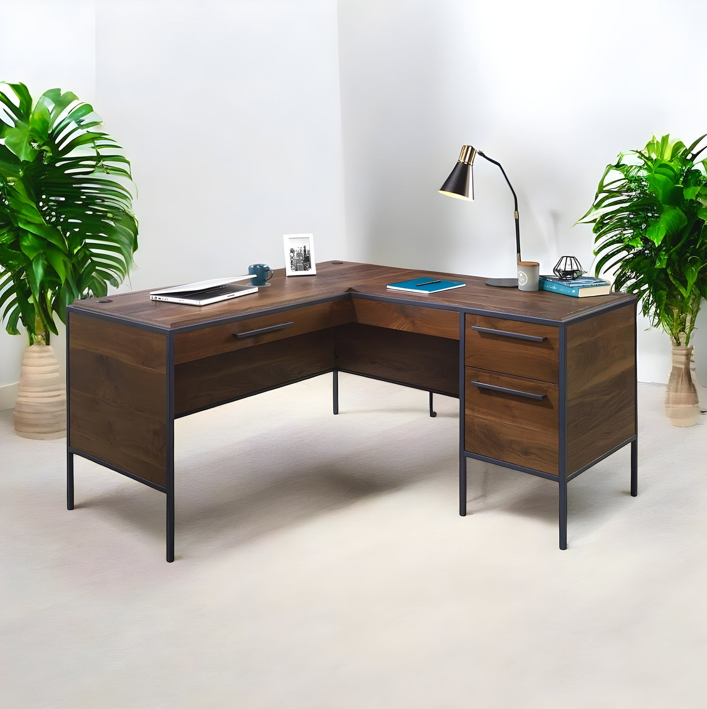 Inhabit Walnut L-Shaped Desk