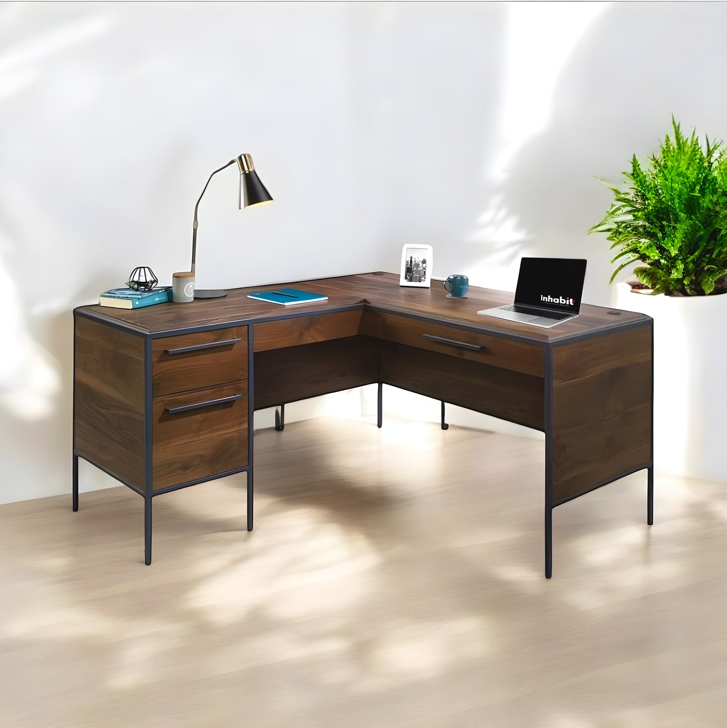 Inhabit Walnut L-Shaped Desk