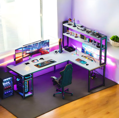 مكتب على شكل حرف L من Inhabit Hutch مقاس 150 سم مزود بإضاءة LED مدمجة بثلاثة ألوان
