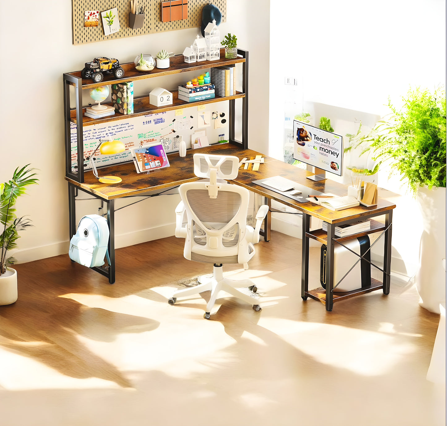 مكتب على شكل حرف L من Inhabit Hutch مقاس 150 سم مزود بإضاءة LED مدمجة بثلاثة ألوان