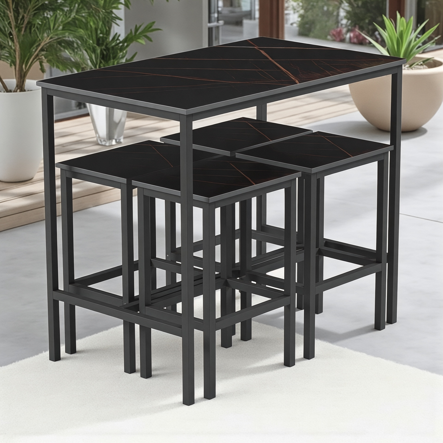 Inhabit Flat High Table & 4 Chairs Set