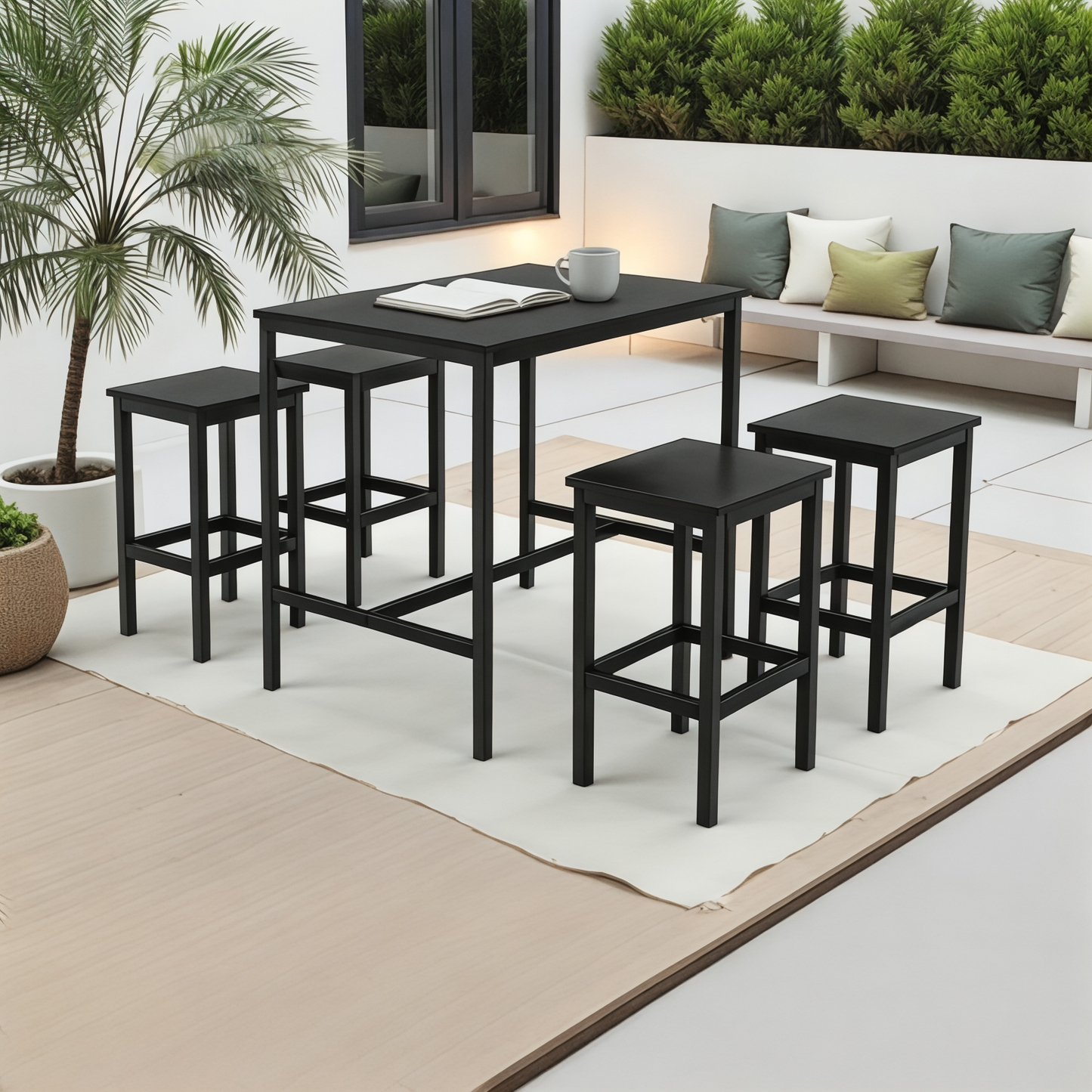 Inhabit Flat High Table & 4 Chairs Set