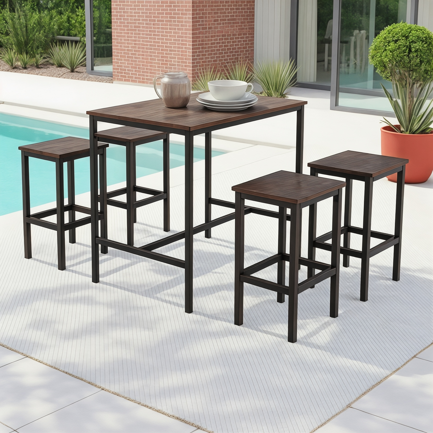 Inhabit Flat High Table & 4 Chairs Set