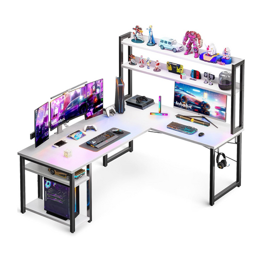 Inhabit Hutch L-Shaped Desk With Built In LED